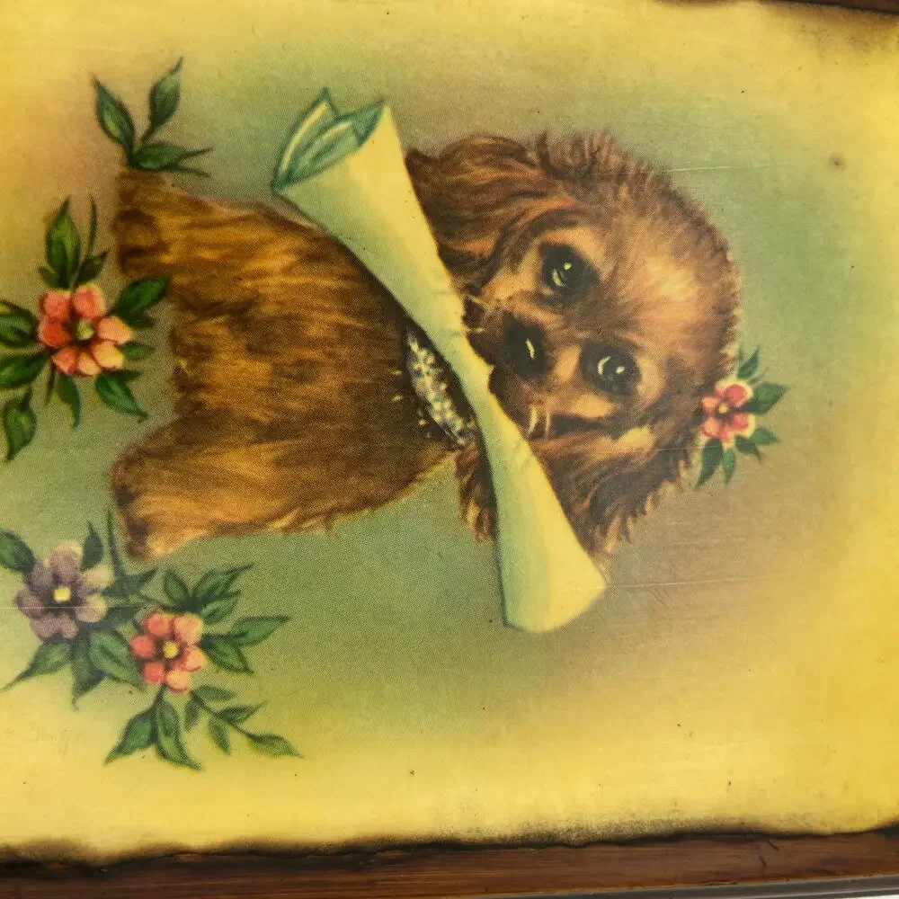Puppy Spaniel Art Plaque Handmade Vintage 70s Decoupage Wall Hanging Retro
